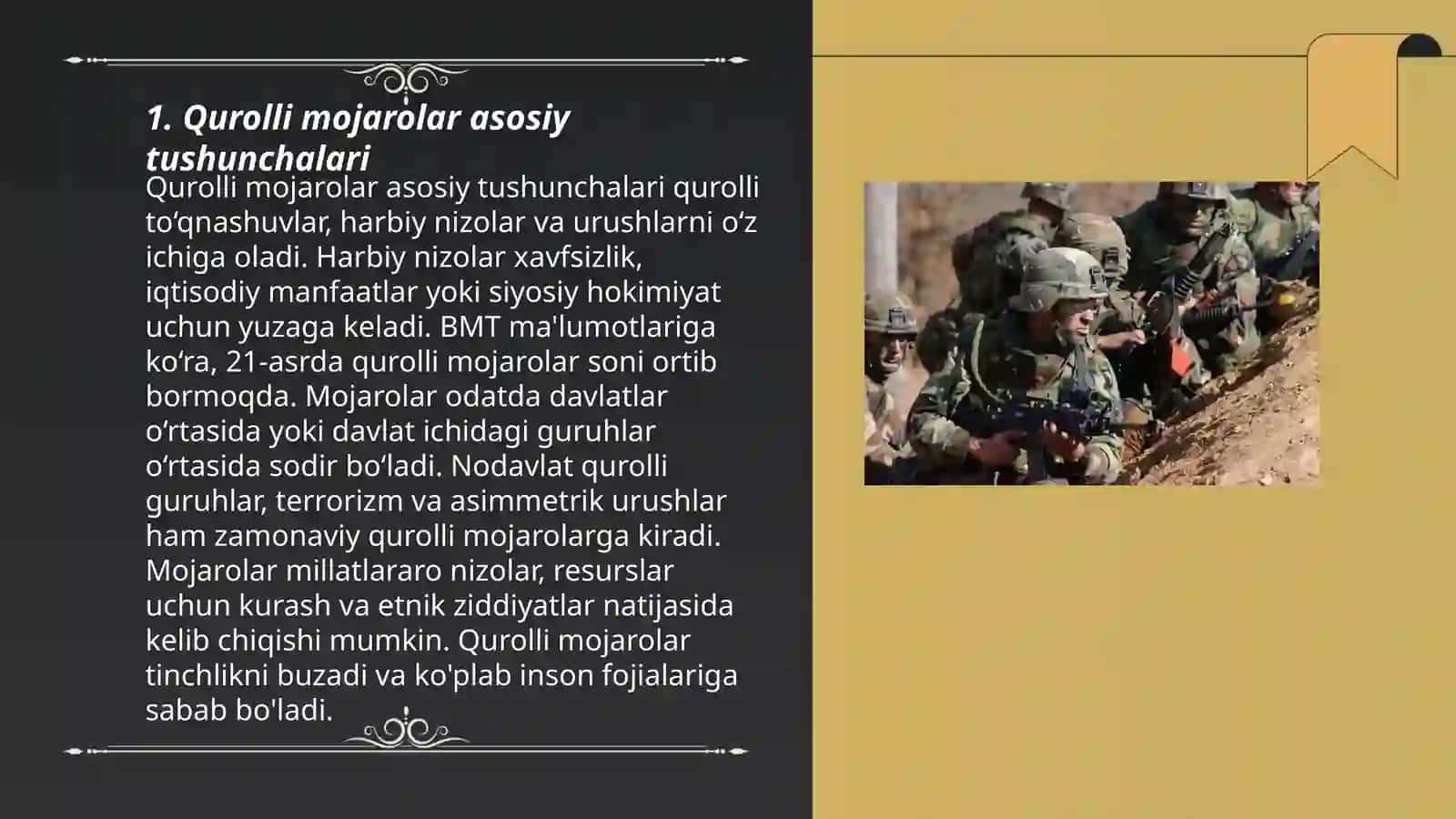 Qurolli to'qnashuvlar vaqtida barcha kombatantlar ongli ravishda tushunishlari.Bilishlari va qo‘llashlari shart bo'lgan qonun qoidalar 3