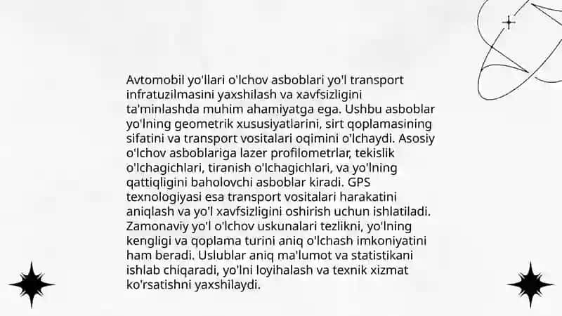 Avtomobil yòllari va yòl elementlari bòyicha geodezik nazarot va tahlil 3