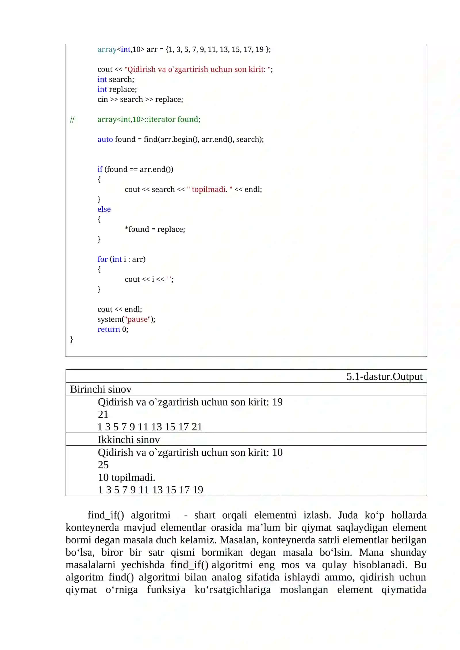 STANDART ALGORITMLAR VA ITERATORLAR 3