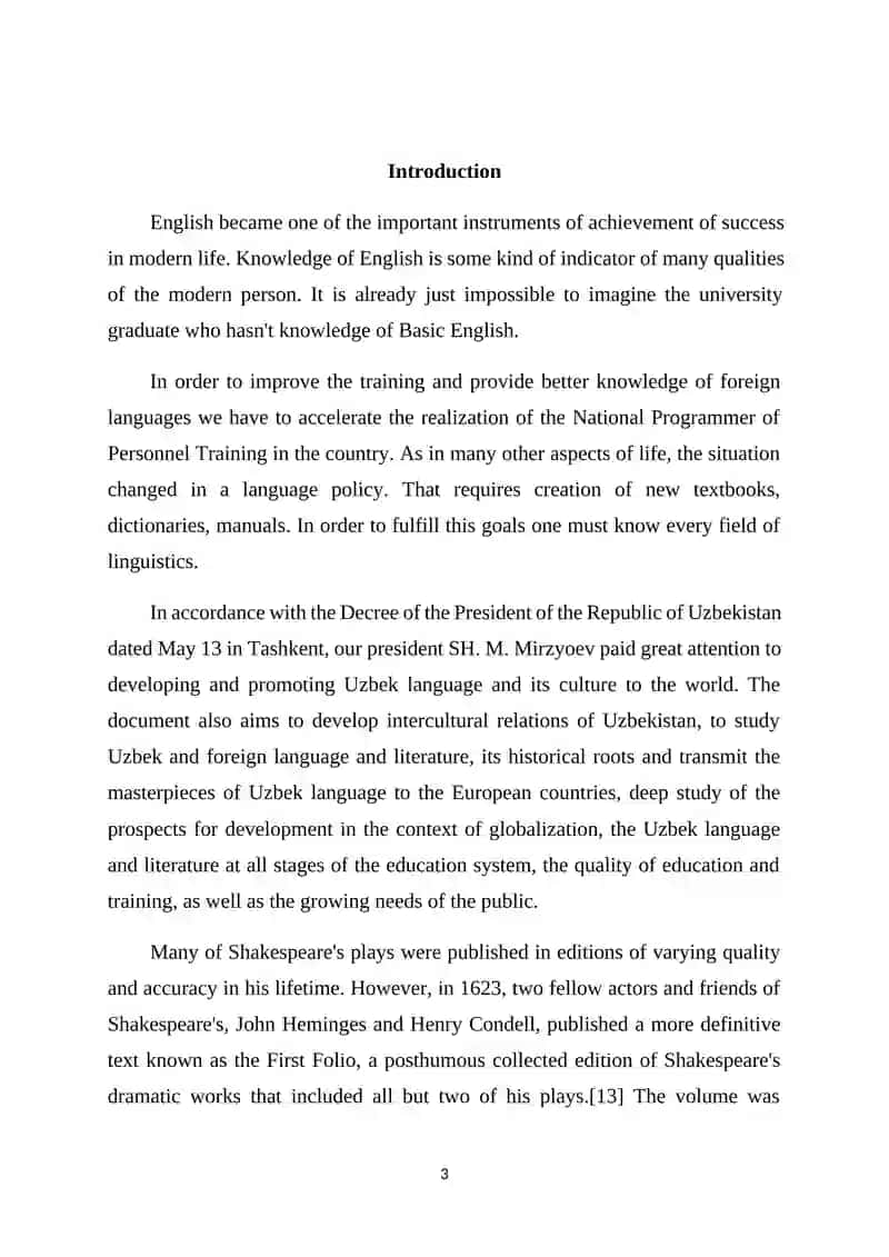 Course Work on "Shakespeare, and there is no end to it." 3