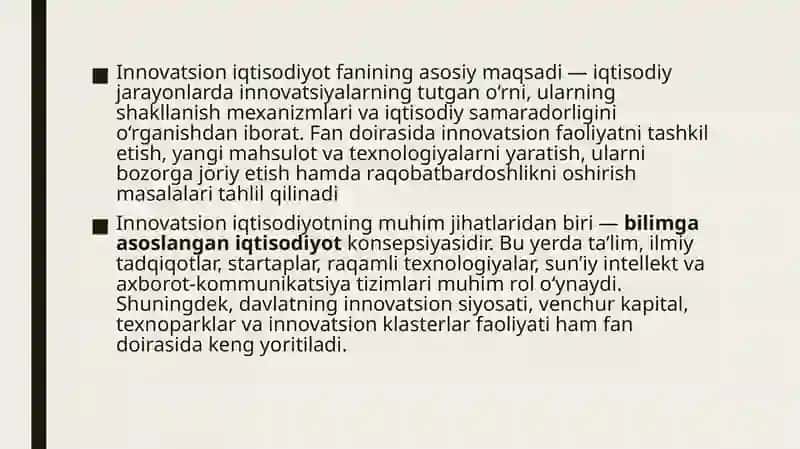 Taqdimot ishi Innovatsion Iqtisodiyot 3