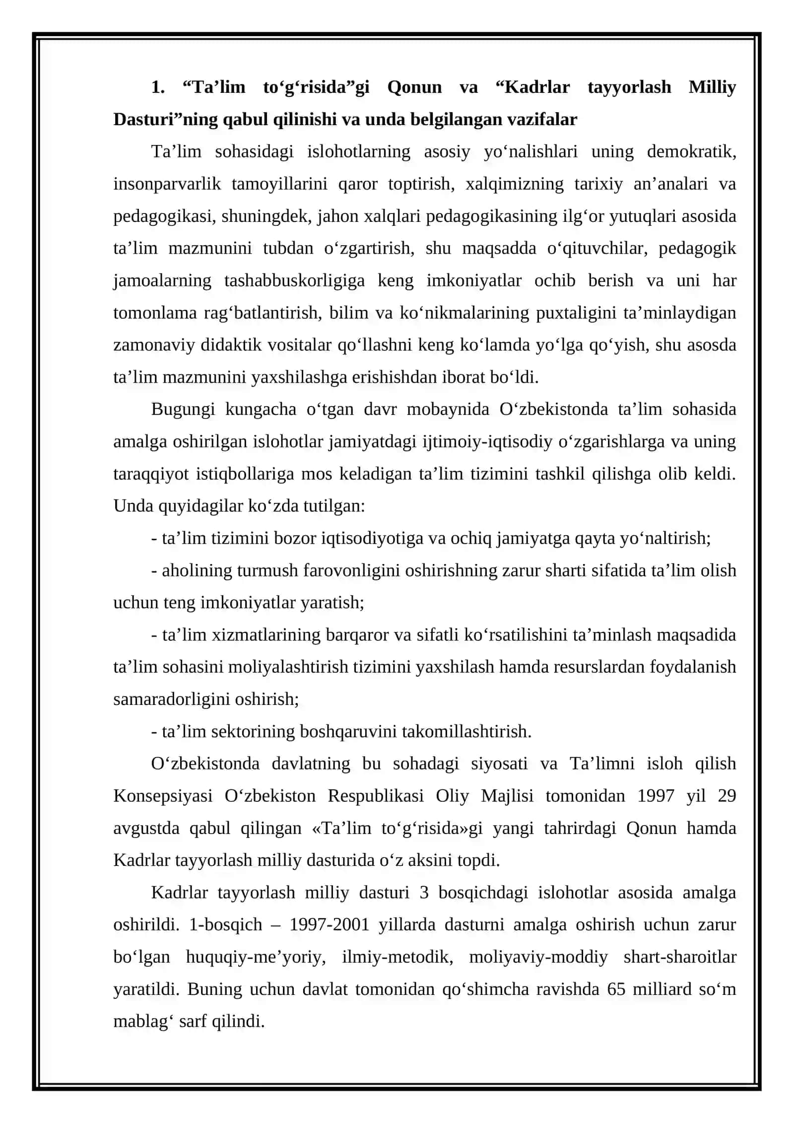 O‘zbekiston Respublikasida ta’lim sohasida amalga oshirilgan islohotlar 3