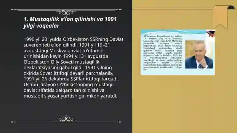 Mustaqil O'zbekiston respublikasining tashkil topshi va uning tarixiy ahamiyati. 3