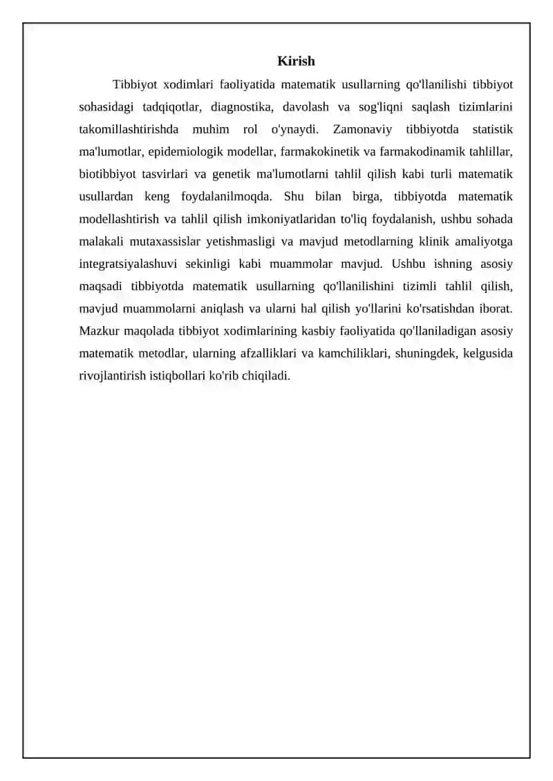 Tibbiyotda matematik usullarning asosiy qo'llanilishi 3