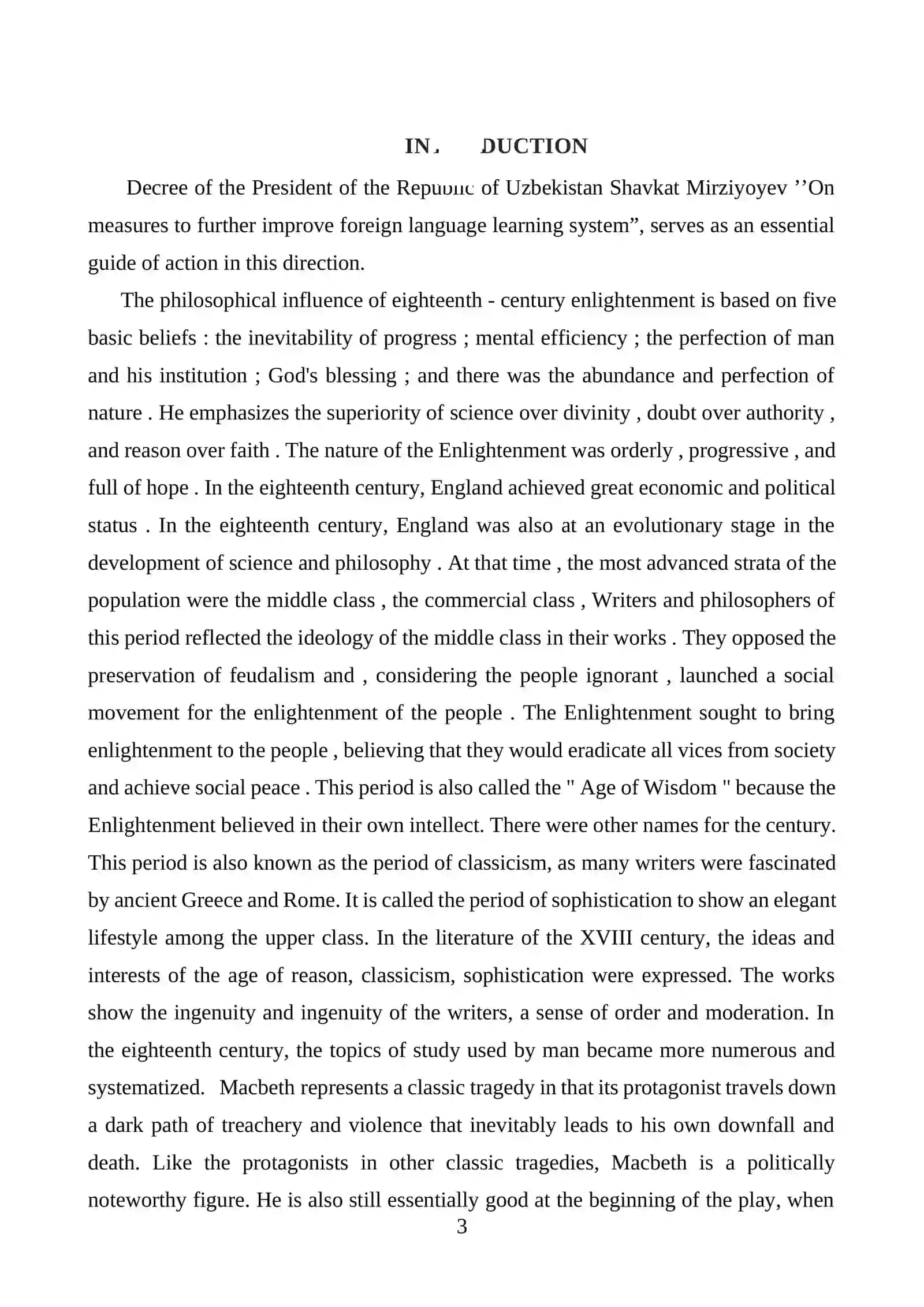 COURSE WORK "THE DESCRIPTION OF TRUTH IN W. SHAKESPERE’S TRAGEDIES" 3
