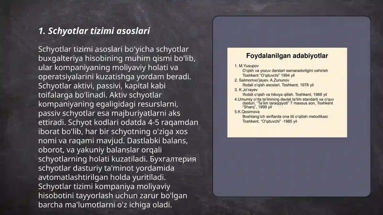 schyotlar tizimi va buxgalteriya balansi moddalrining o'zaro bog'liqligi 3