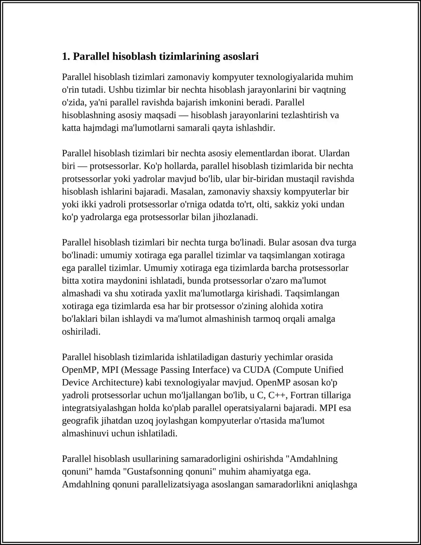 PARALLEL HISOBLASH TIZIMLARI VA PROTSESSORLARNING KO‘P YADROLI TUZILISHI 3