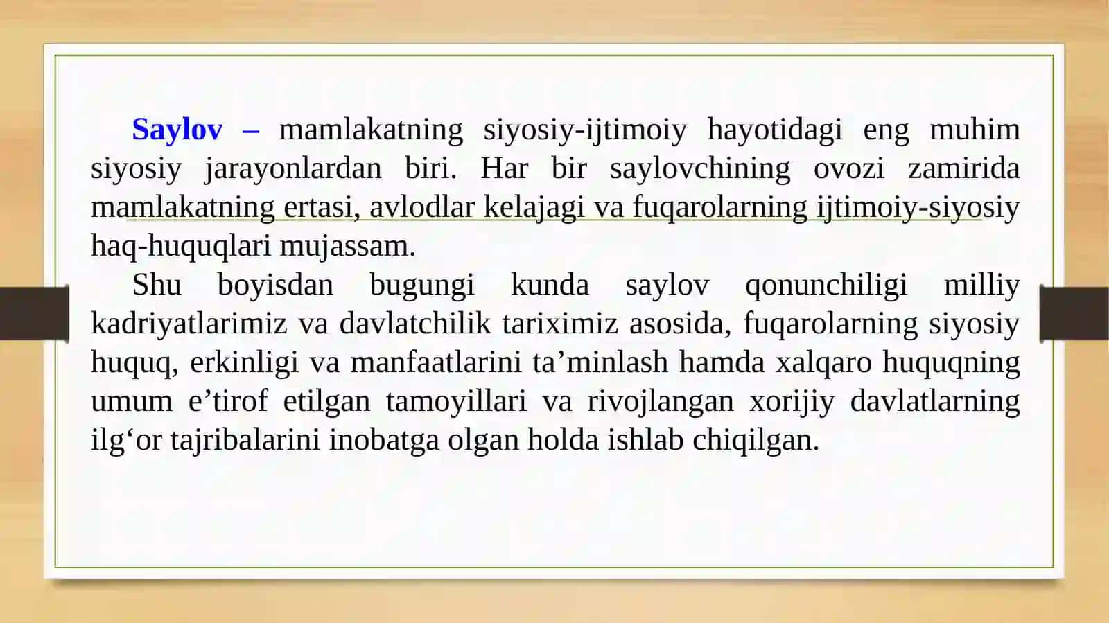 Saylov tushunchasi va uning yoshlar faoliyatidagi tutgan o`rni 3