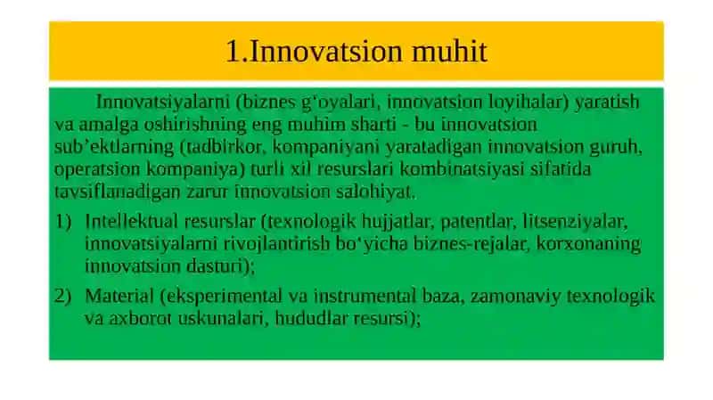 Innovatsion faoliyatni rivojlantirish omillari 3