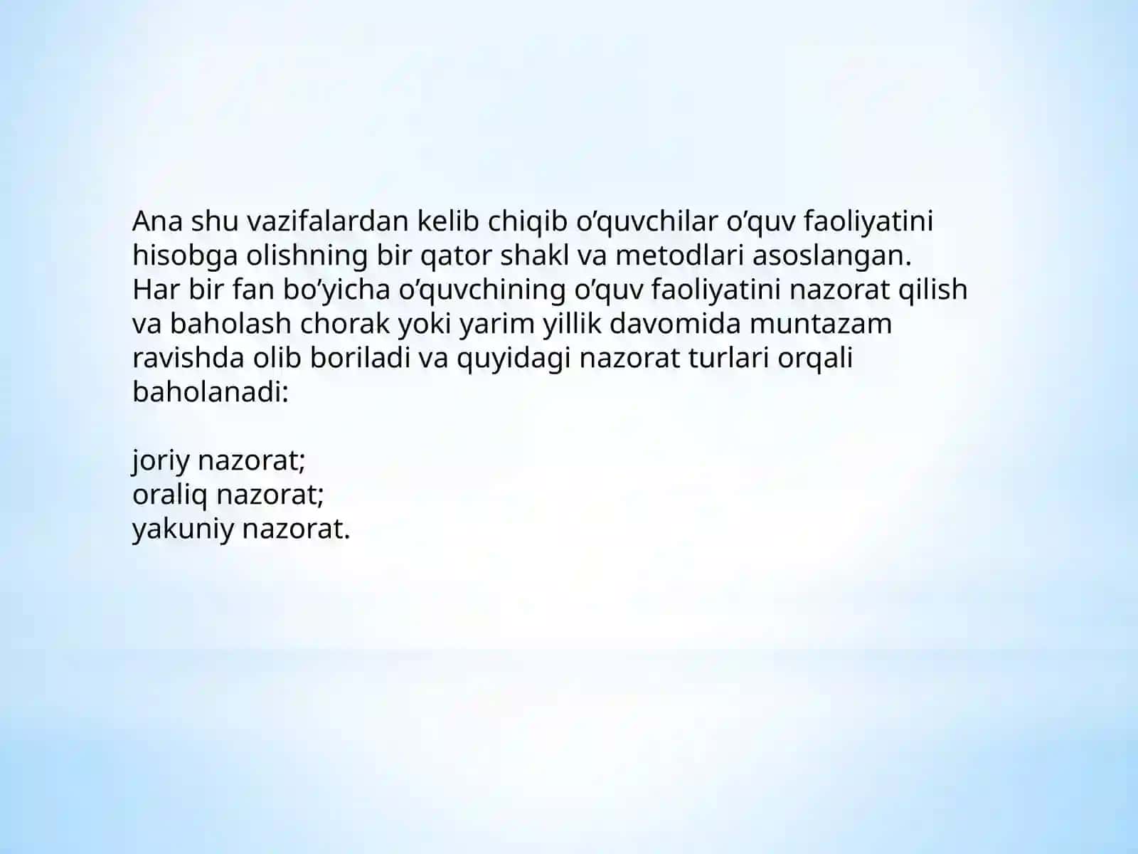 O'quv faoliyatin natijalarini hisobga olish turlari, shakli va metodlari 3