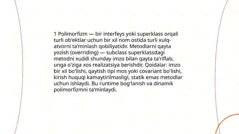 Polimorfizm - super klass metodlarini qayta yozish 3