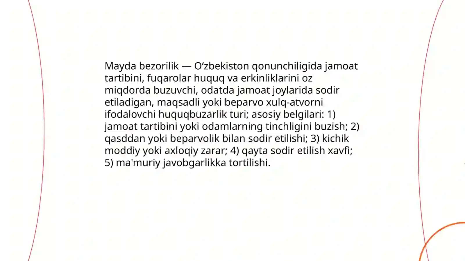 Mayda bezorilik O‘zbekiston Respublikasi qonunchiligida 3