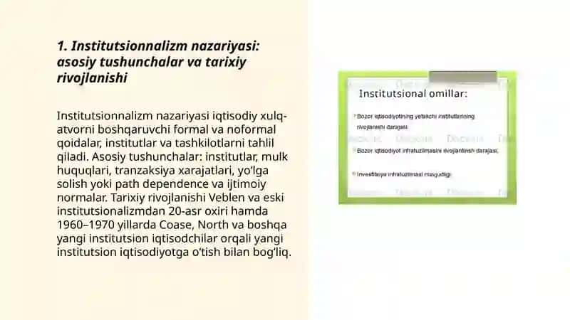 Institutsionnalizm: Iqtisodiyotdagi institutlar va ularning evalyutsiyasi 3