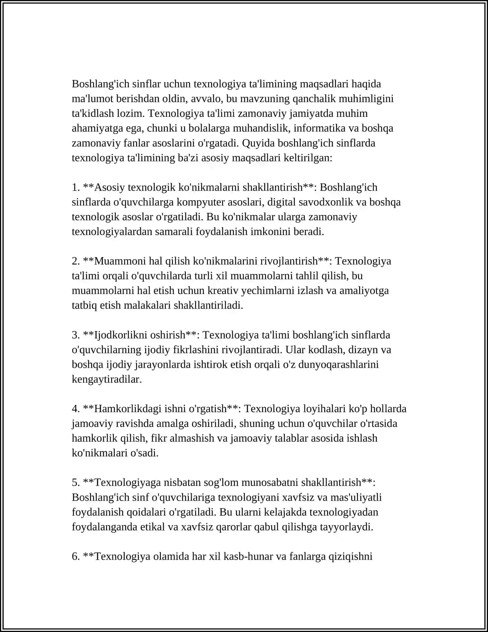 BOSHLANG'ICH SINFLARDA TEXNOLOGIYA TA'LIMINING MAZMUNI 3