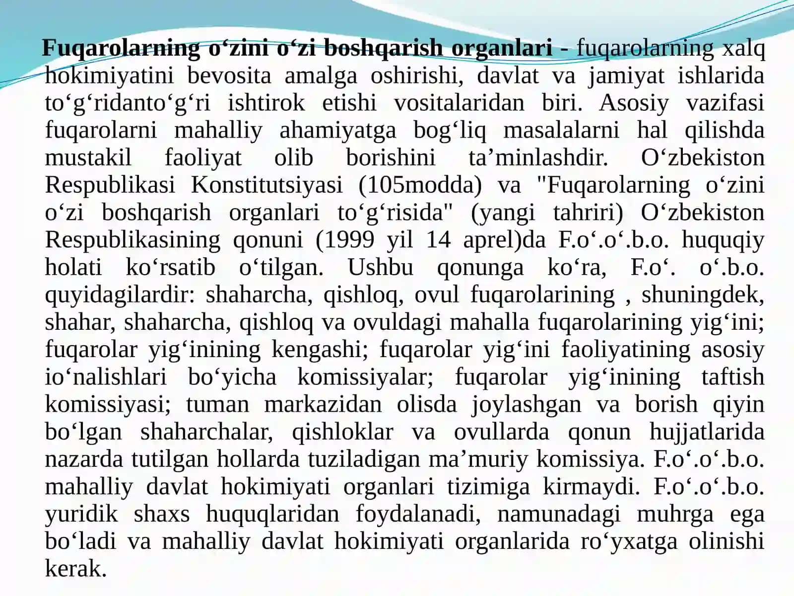 Фуқароларни ўзини ўзи бошқариш органлари томонидан амалга ошириладиган ижтимоий ҳимоя шакллари ва уларни такомиллаштириш муаммолари 3