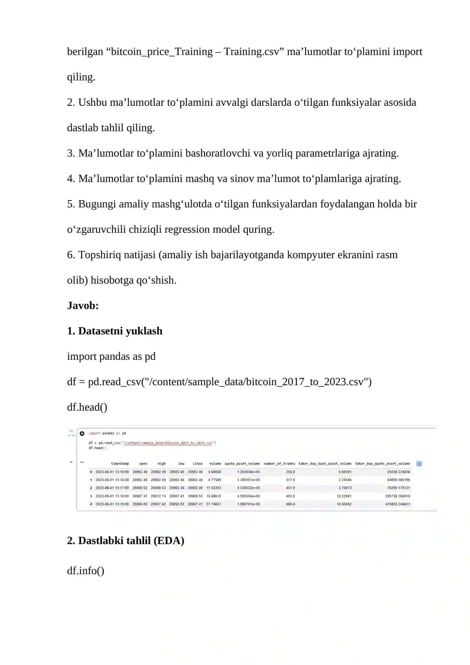PYTHON BIR O‘ZGARUVCHILI CHIQIZLI REGRESSION MODEL YARATISH (LINEAR REGRESSION) 3