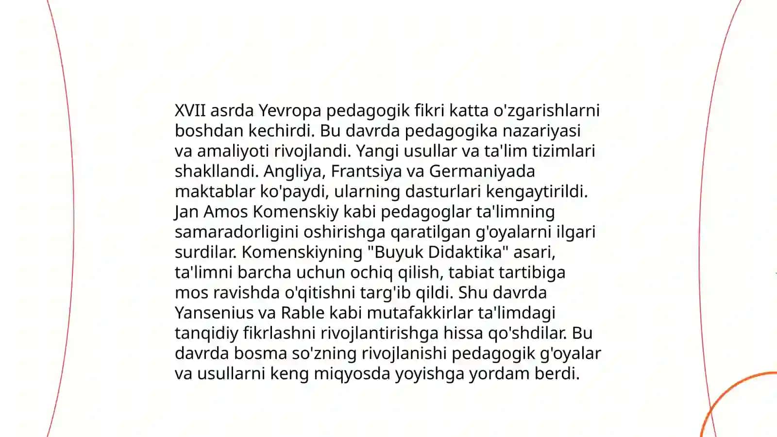 XVII asrdan XX asrning birinchi yarmigacha taʼlim, maktab va pedagogik gʻoyalarning rivojlanishi 3