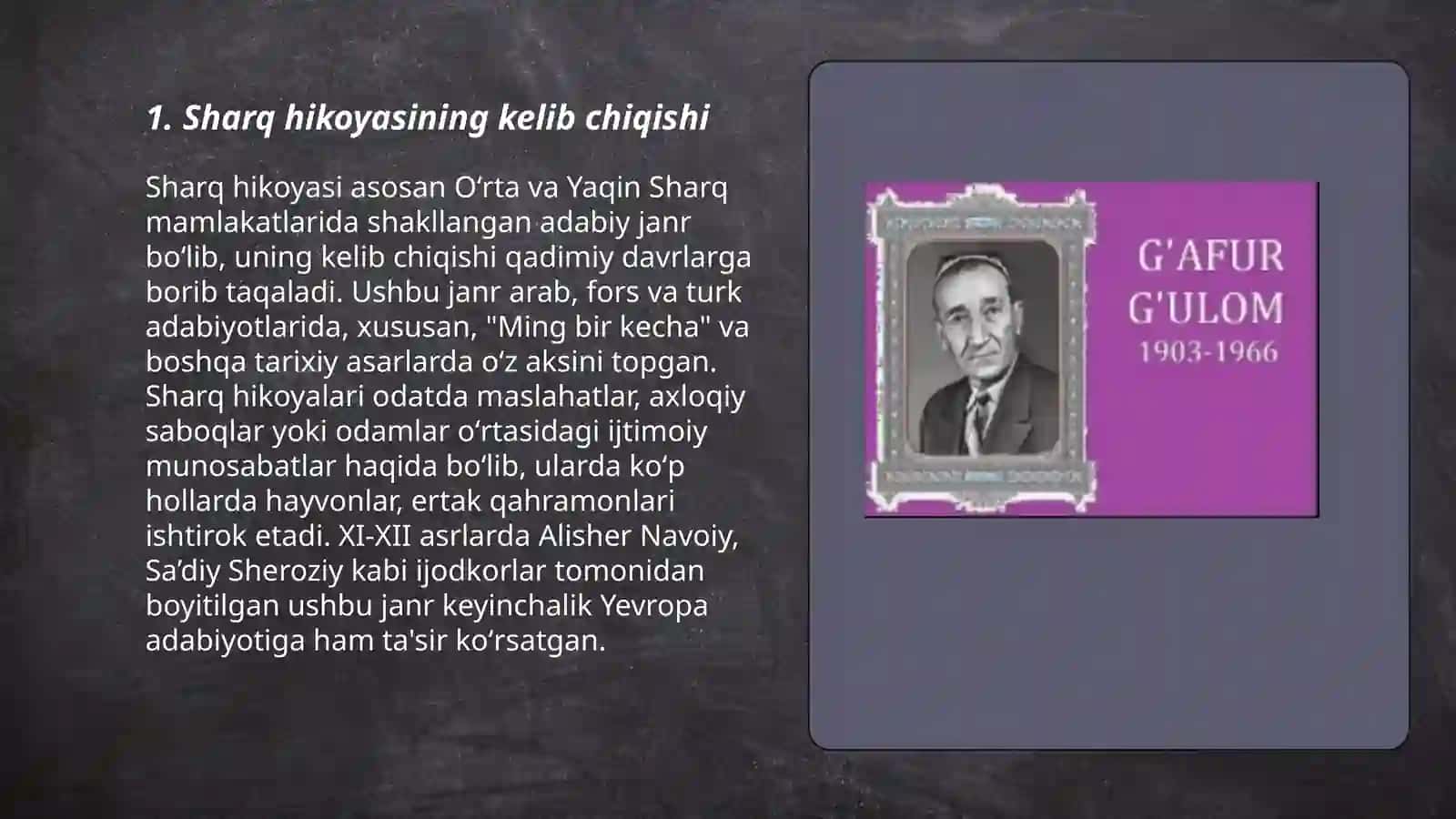 sharq hikoyasi: rivojlanishi,turlari va mashxur mualliflar 3