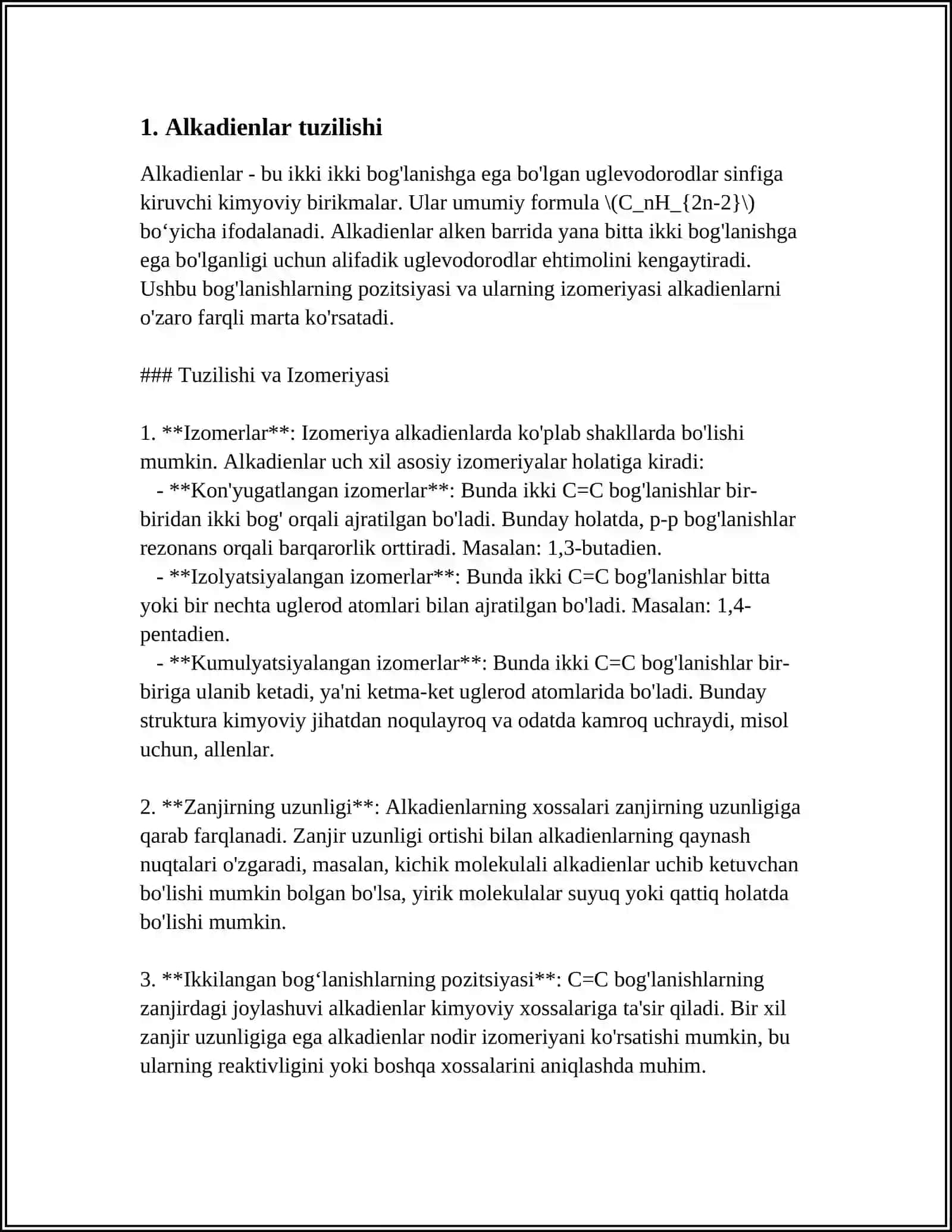 ALKADIYENLAR GOMOLOGI OLINISHI FIZIK KIMYOVIY XOSSASI 3