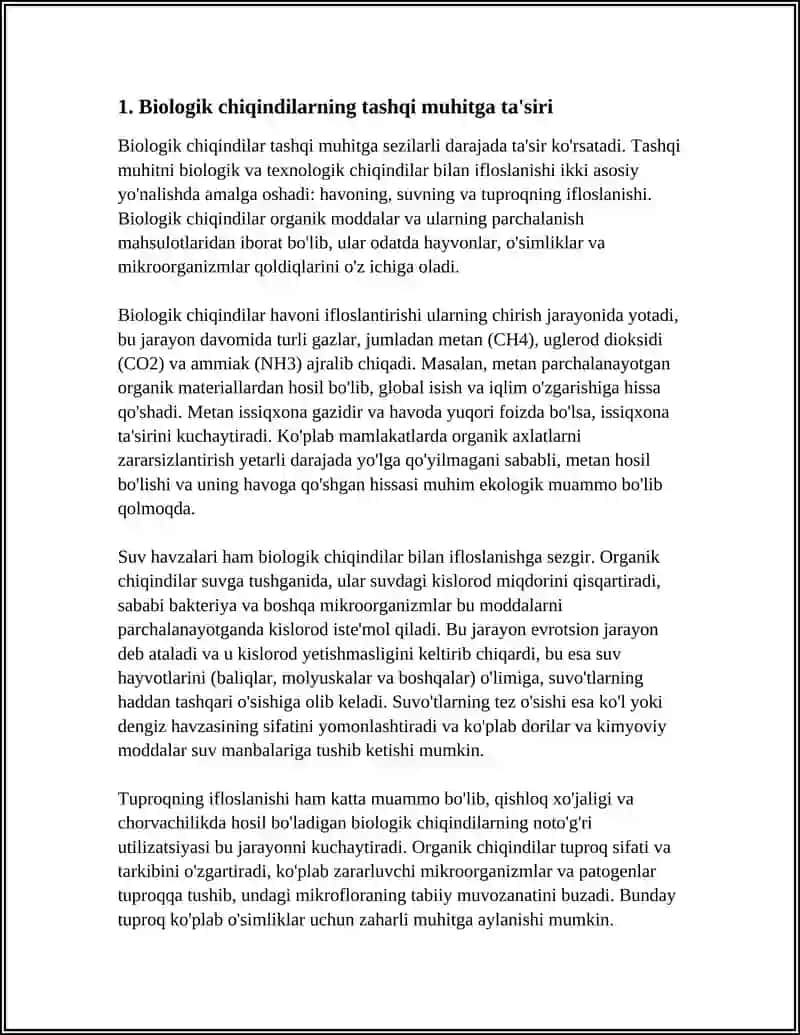 TASHQI MUHITNI BIOLOGIK VA TEXNOLOGIK CHIQINDILAR BILAN IFLOSLANISHI 3