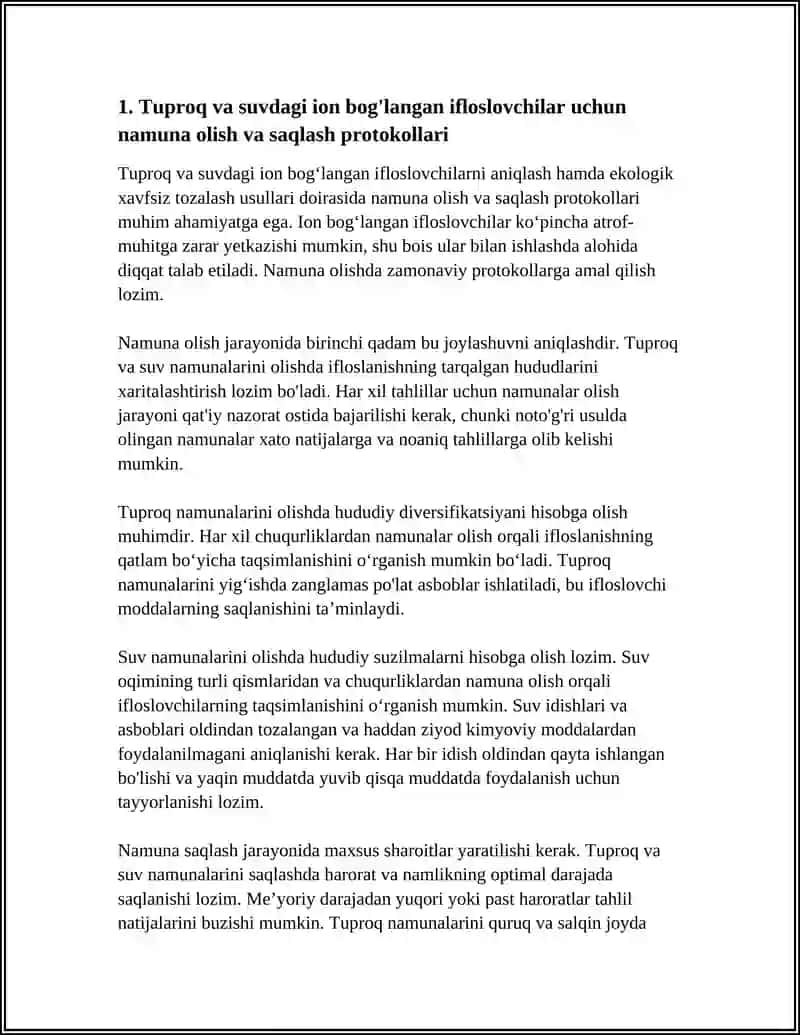 Tuproq va suvdagi ion bog'langan ifloslovchilar uchun namuna olish va saqlash protokollari 3