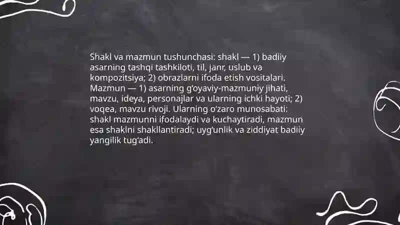 Badiiy asarda shakl va mazmun munosabatlari 3