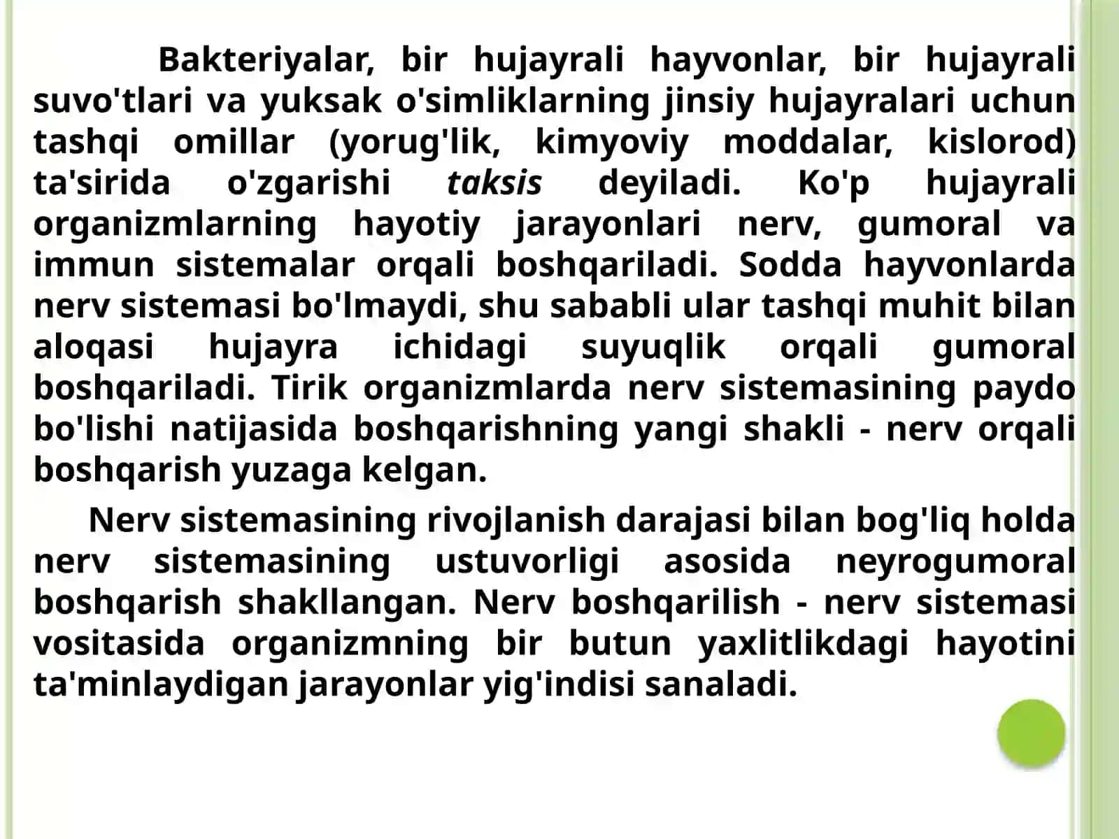 TIRIK ORGANIZMLARDA O'Z-O'ZINI IDORA ETISH ORGANLARI: GUMORAL VA NERV SISTEMASI EVOLUTSIYASI 3