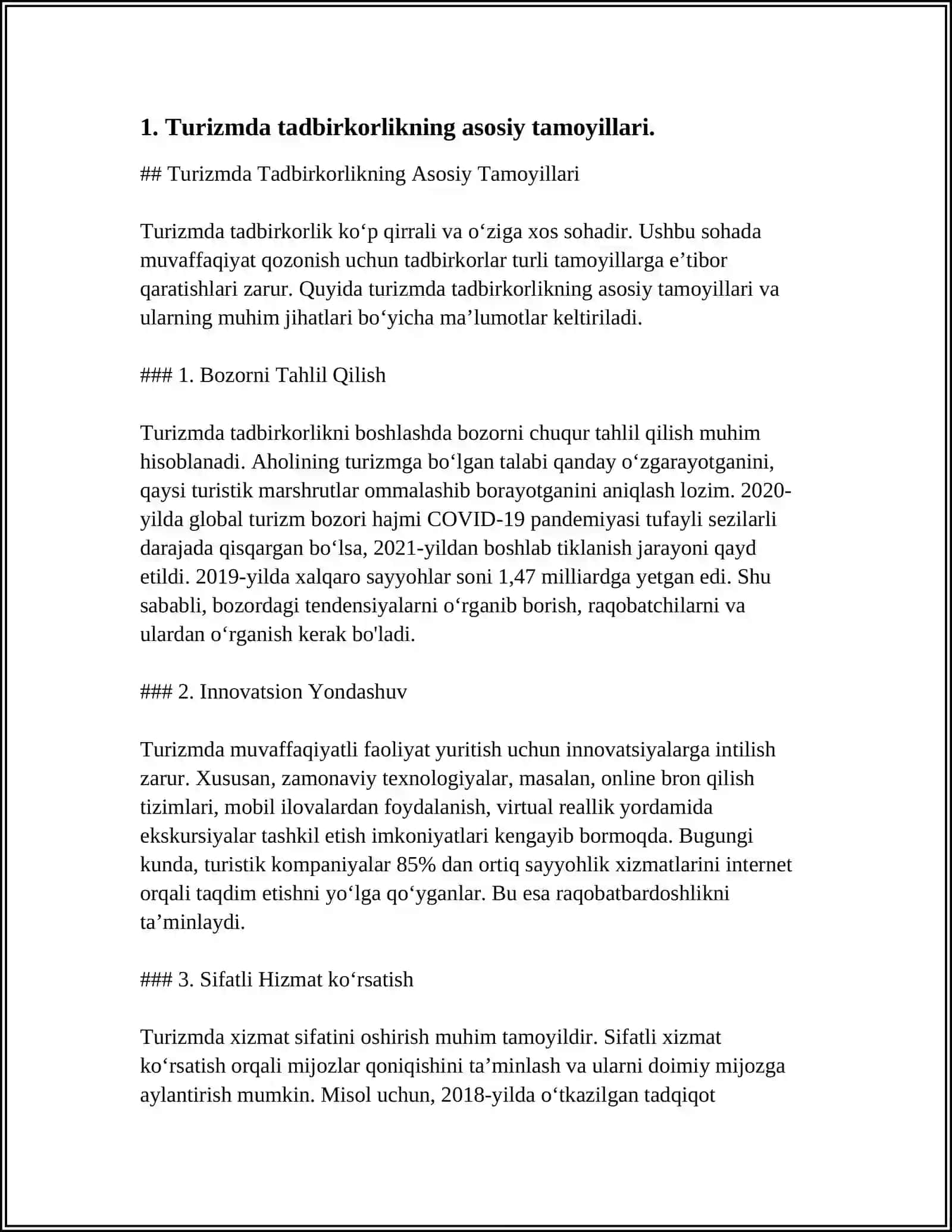 Turizmda Tadbirkorlikning Asosiy Tamoyillari 3