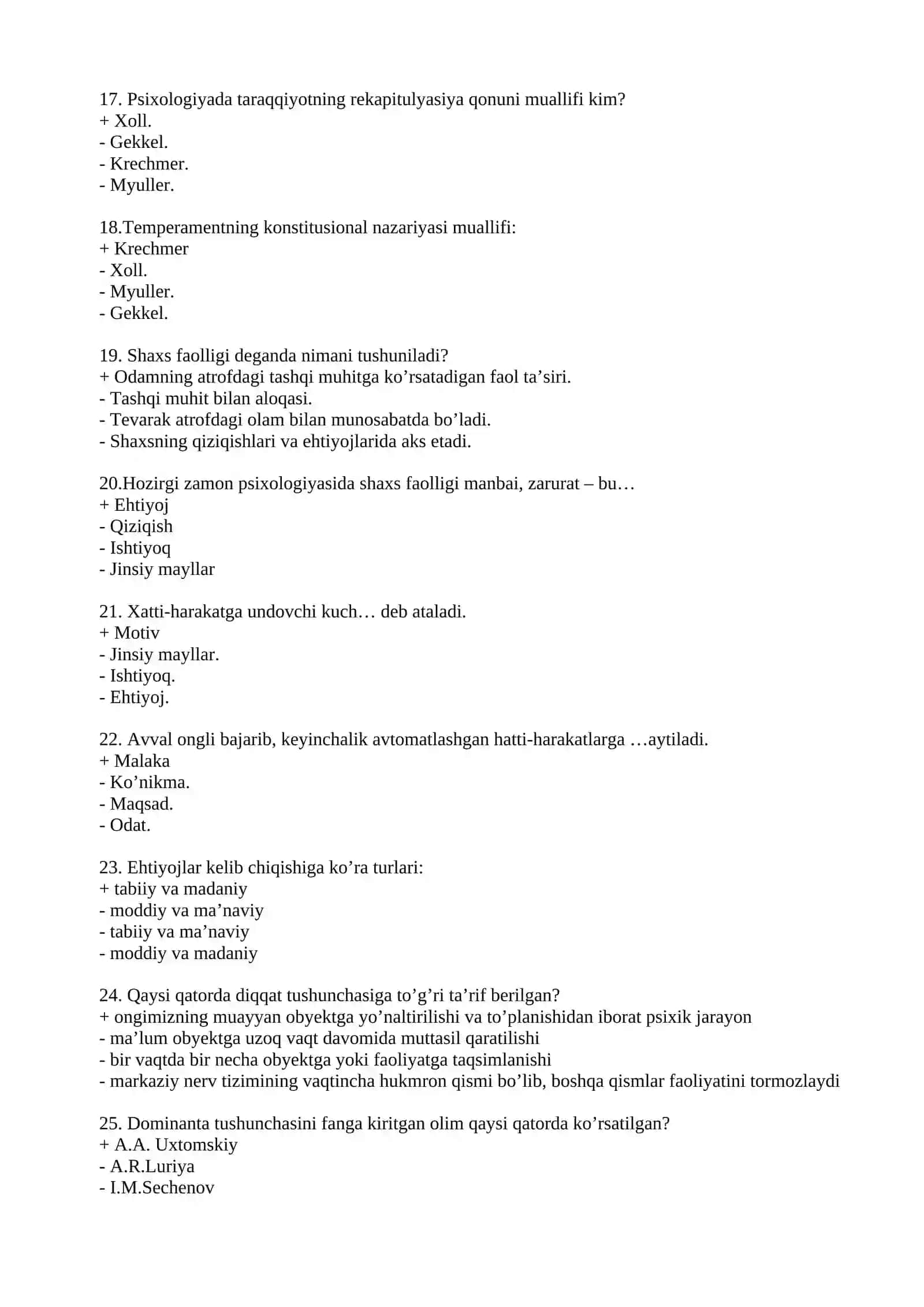 UMUMIY PSIXOLOGIYA FANIDAN TEST SAVOLLARI VA JAVOBLARI 3