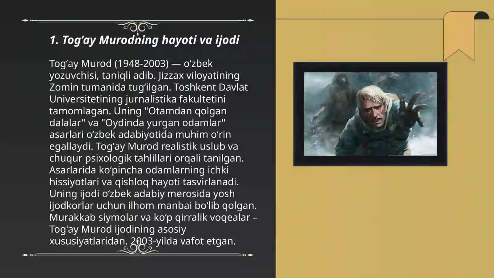Tog’ay Murod “Bu dunyoda o’lib bo’lmaydi”romani 3