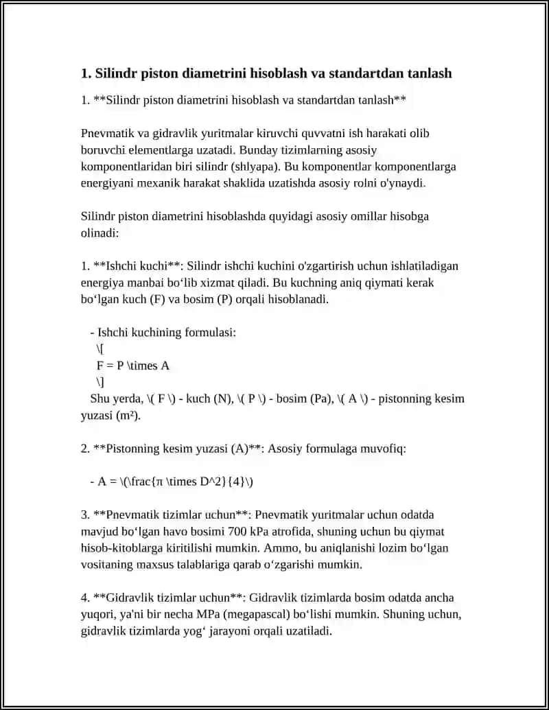 PNEVMATIK VA GIDRAVLIK YURITMALARNI GEOMETRIK PARAMETRLARINI HISOBLAB STANDARTDAN TANLASH 3