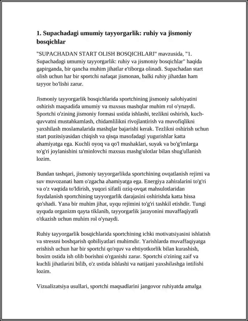 SUPACHADAN START OLISH BOSQICHLARI 3