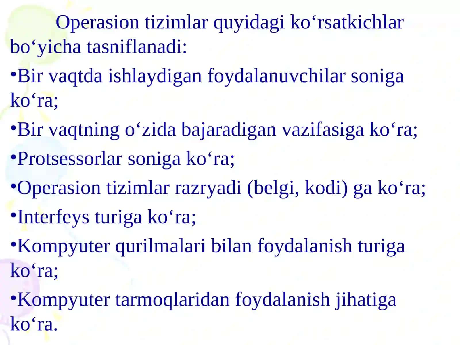 Operatsion tizimlar va ularning turlari. Windows operatsion tizimining imkoniyatlari 3