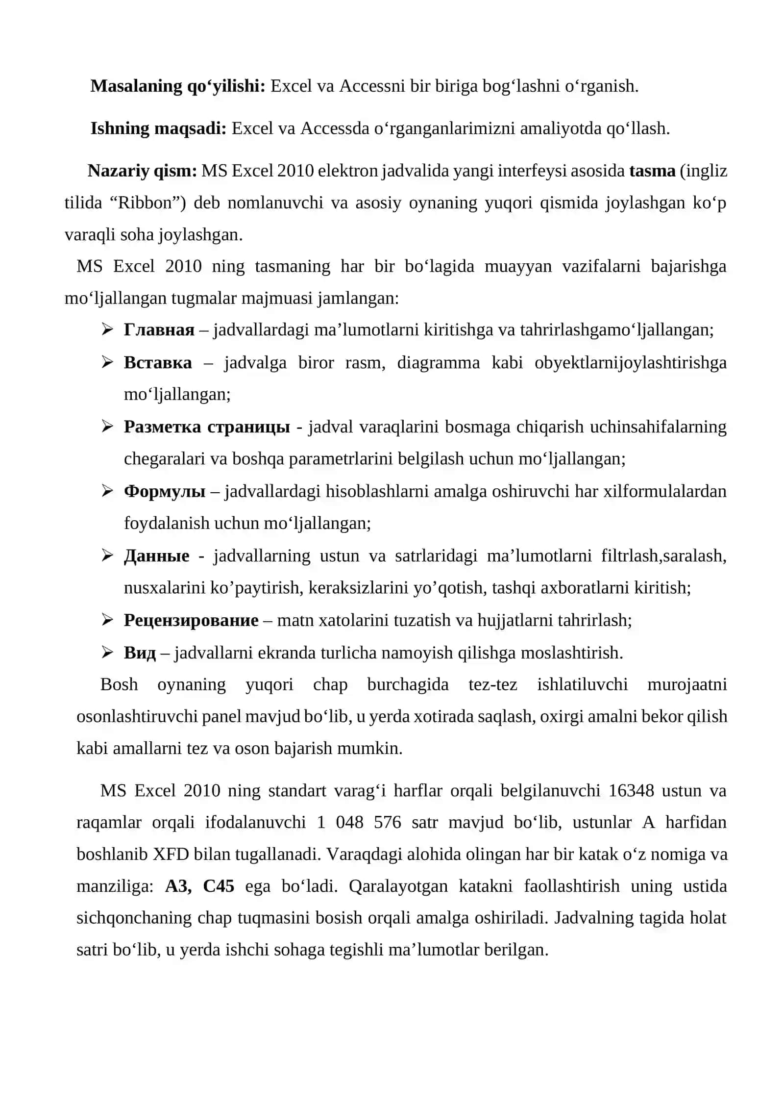 Ms Excel va Accessni bog‘lash 3