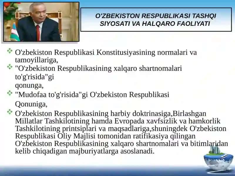 O'zbekistonning xorijiy mamlakatlar bilan ko‘p tomonlama hamkorlik munosabatlari 3