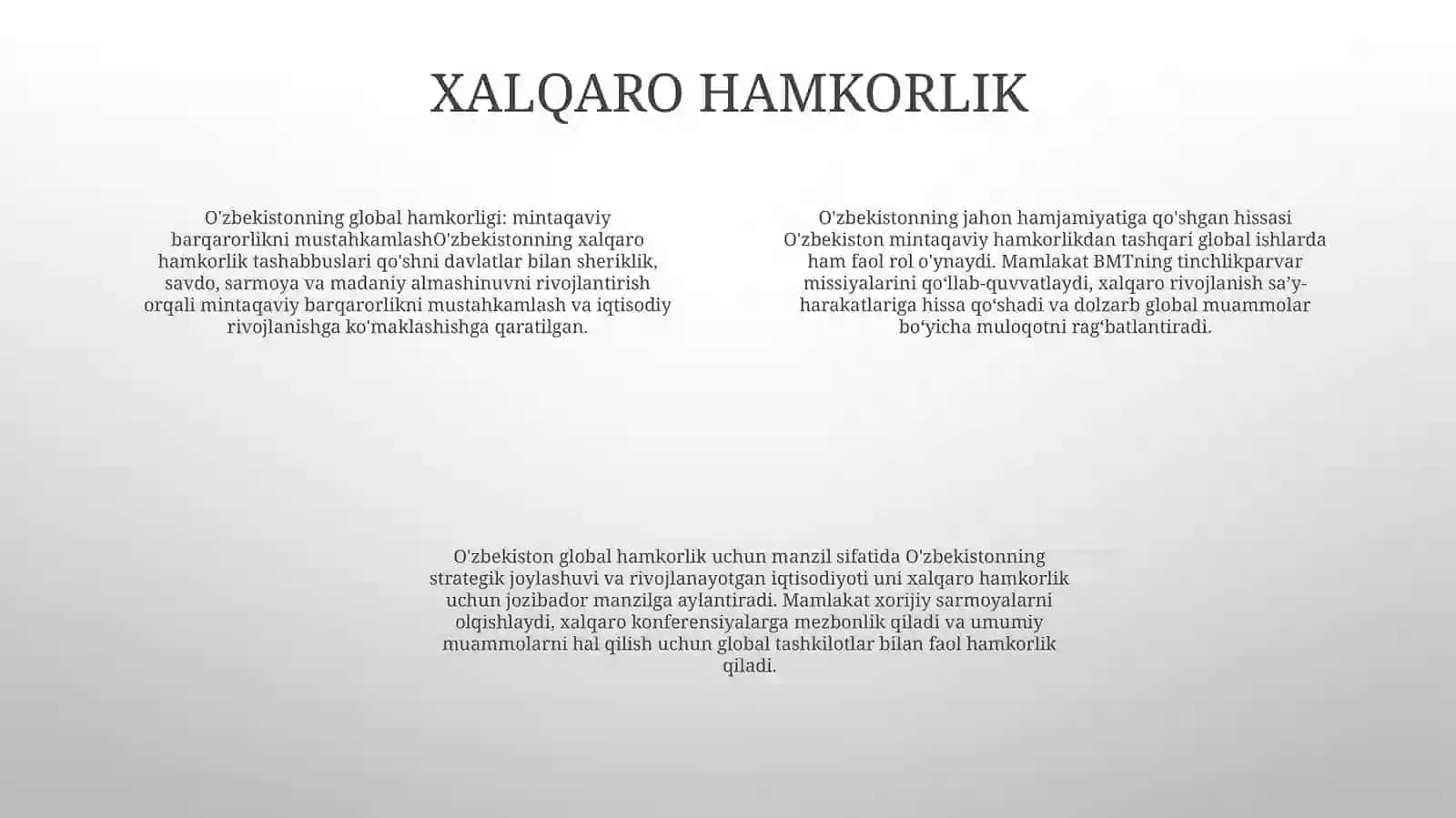 O'Zbekiston Hamda Jahon Hamjamiyati 3