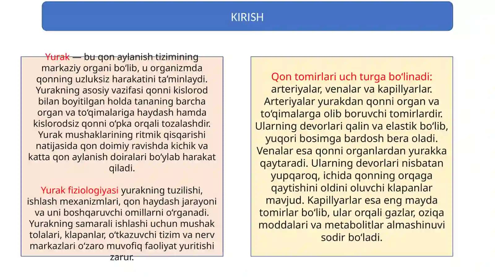 Yurakning gemodinamik vazifasi. Yurak mushaklarining fiziologik xossalari 3