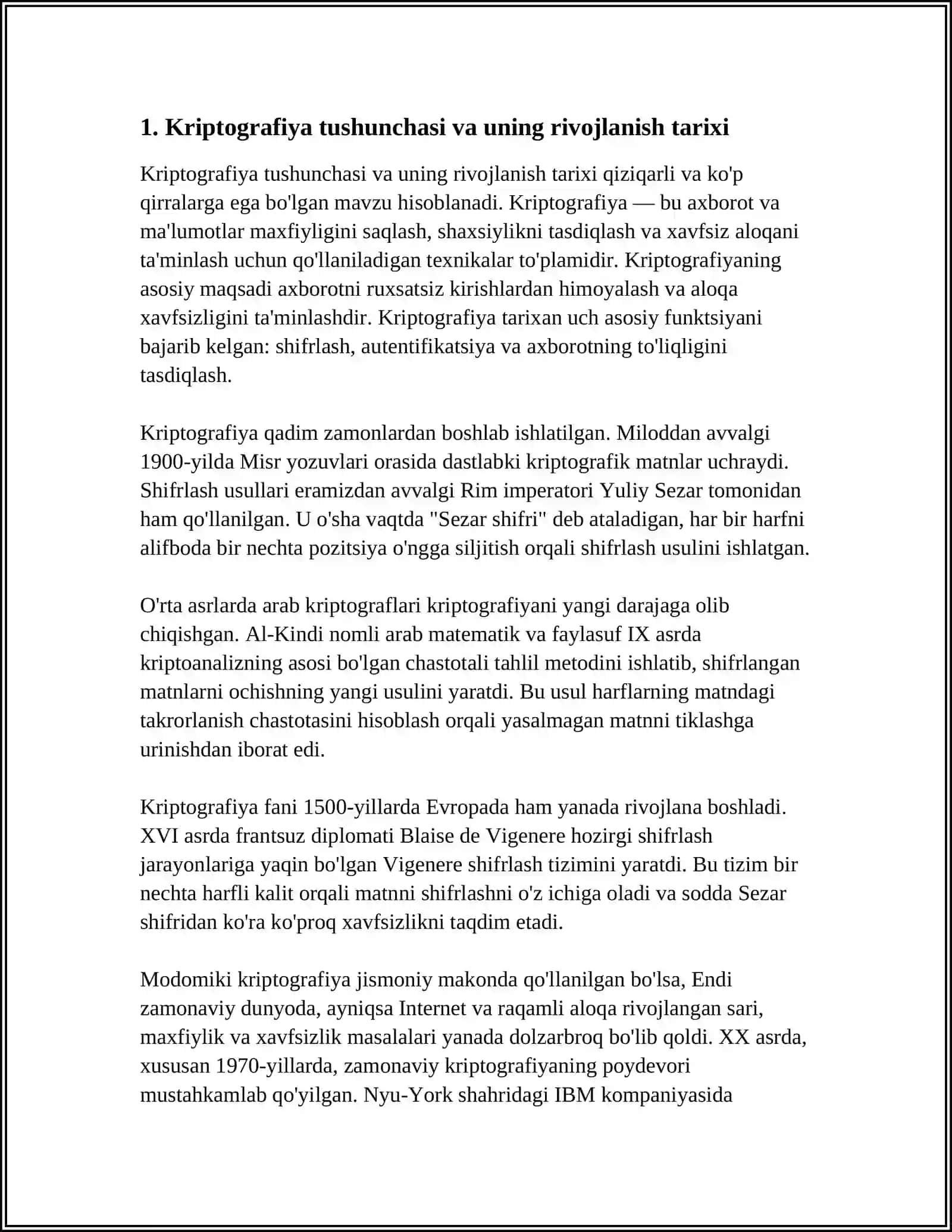 TARMOQDA UZATILUVCHI AXBOROTNI HIMOYALASHDA KRIPTOGRAFIYANING O’RNI 3