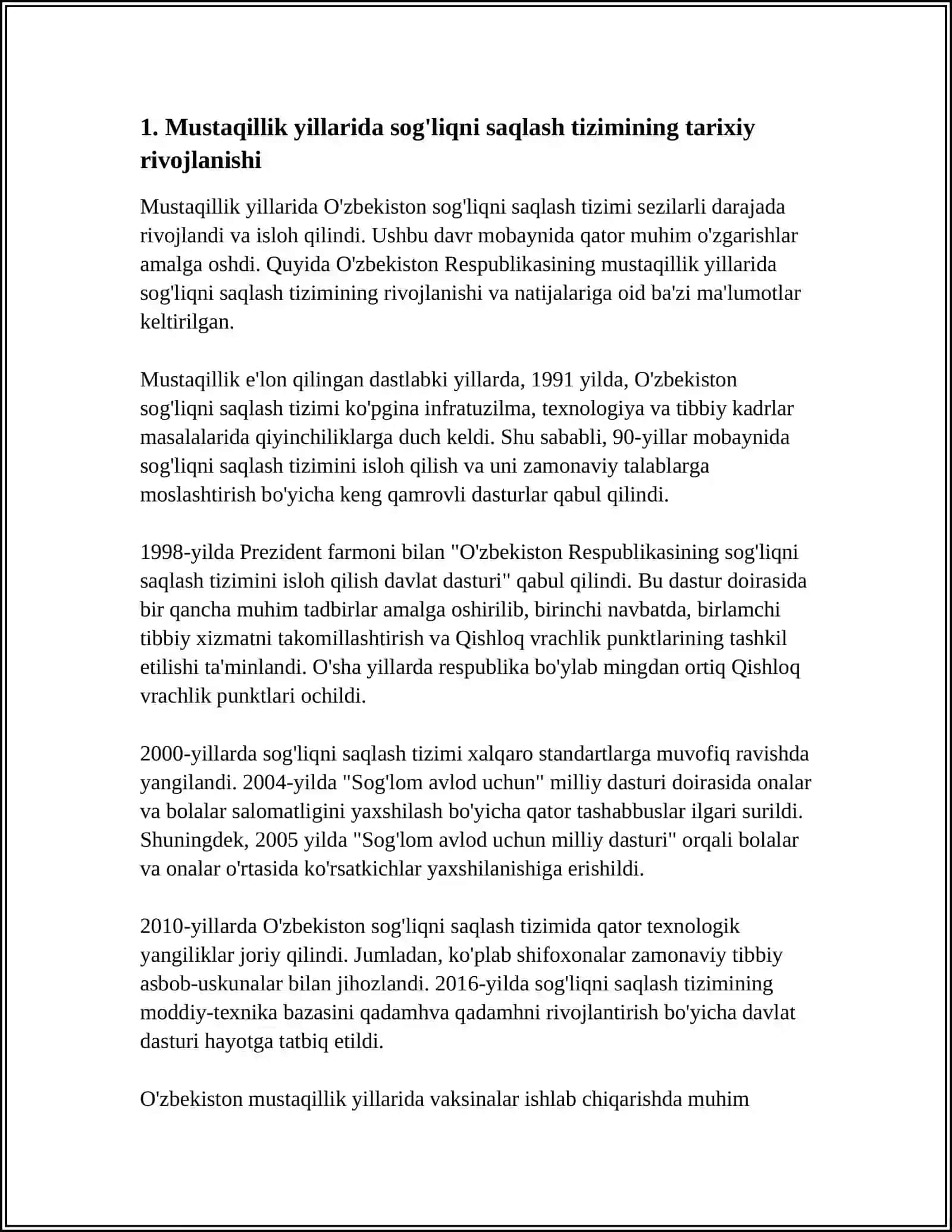 MUSTAQILLIK YILLARIDA SOG'LIQNI SAQLASH ISLOHOTLARI 3