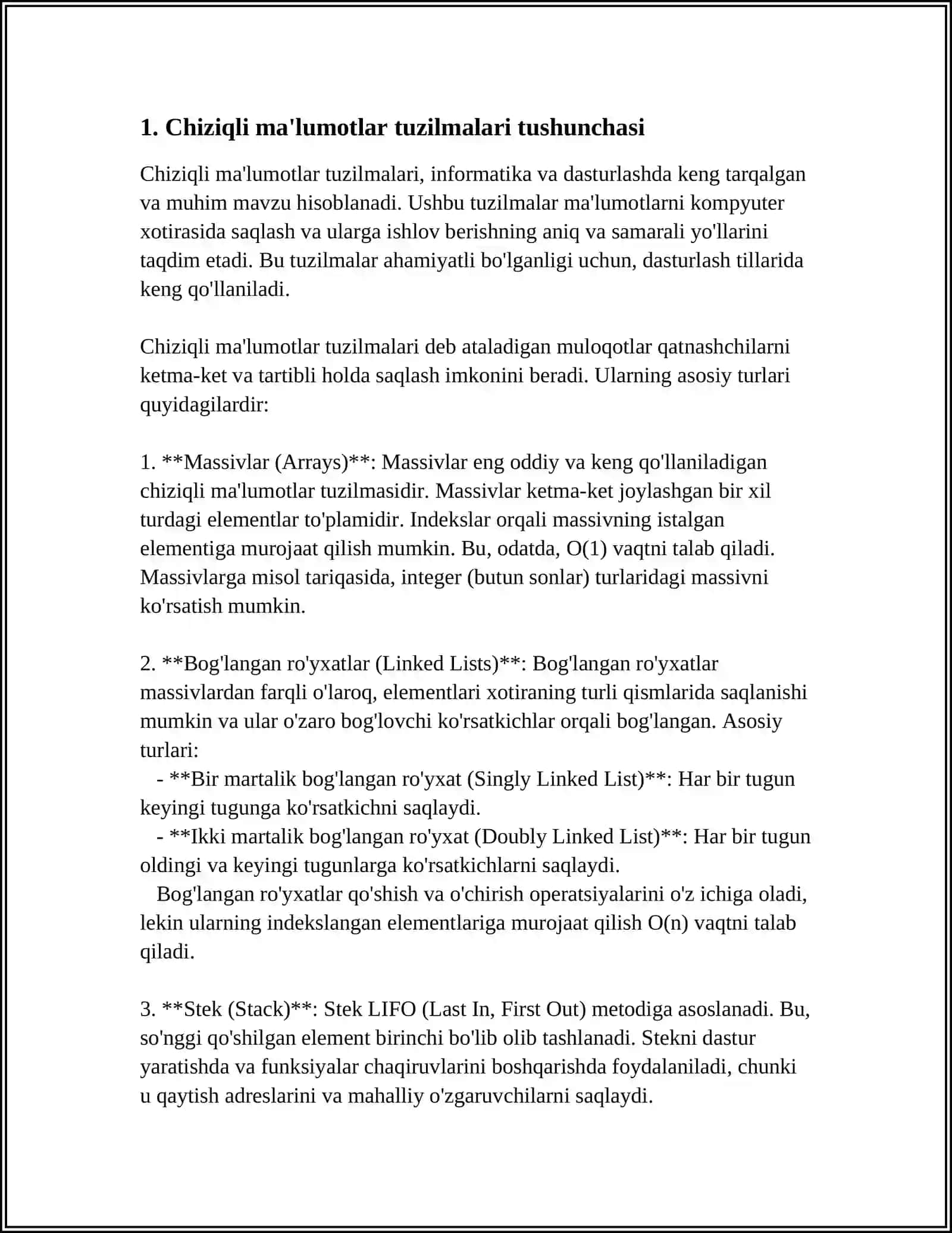 CHIZIQLI MA'LUMATLAR TUZILMALARI 3