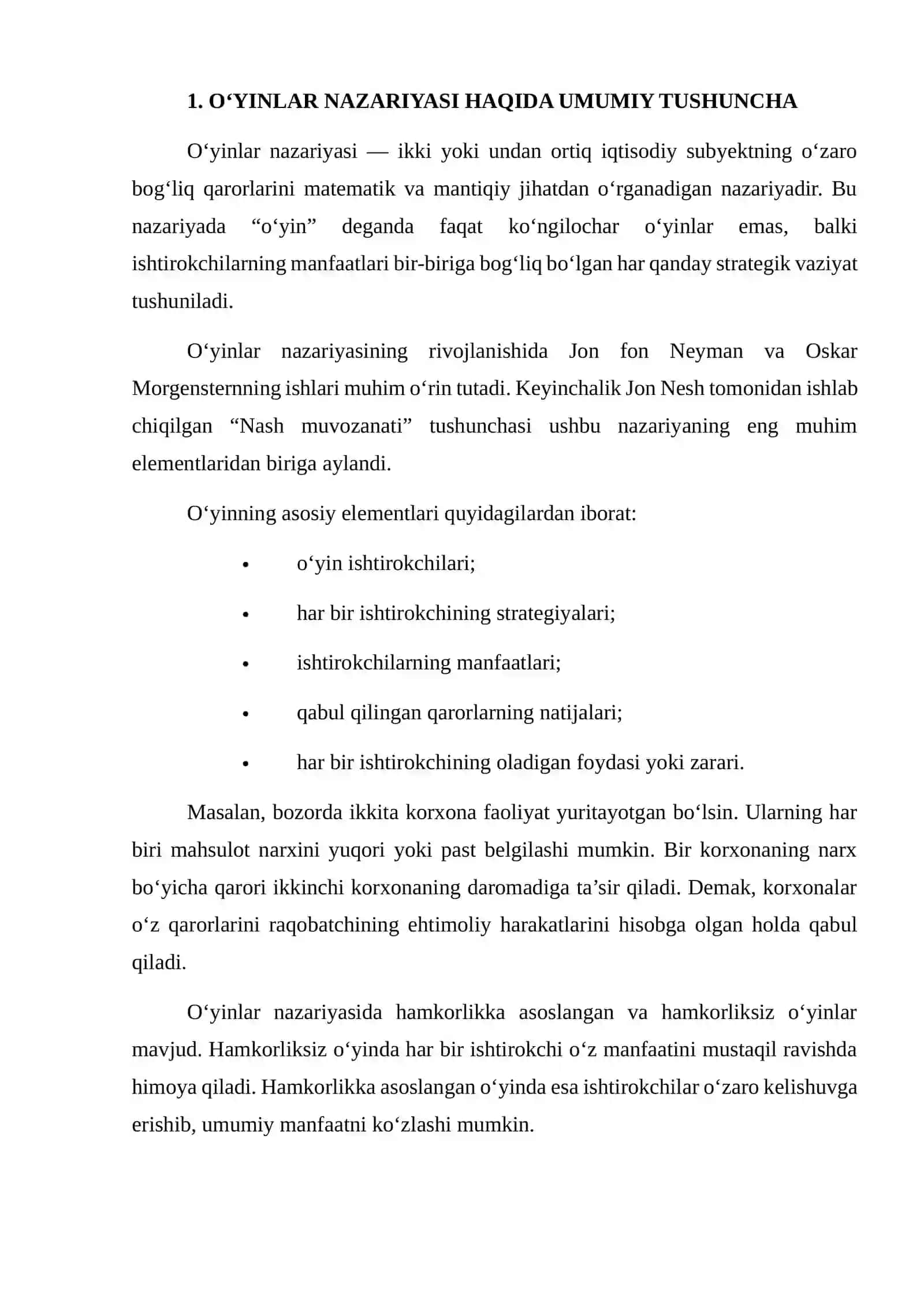RIVOJLANISH IQTISODIYOTIDA O‘YINLAR NAZARIYASINING QO‘LLANILISHIGA OID AMALIY MISOLLARNI O‘RGANISH 3