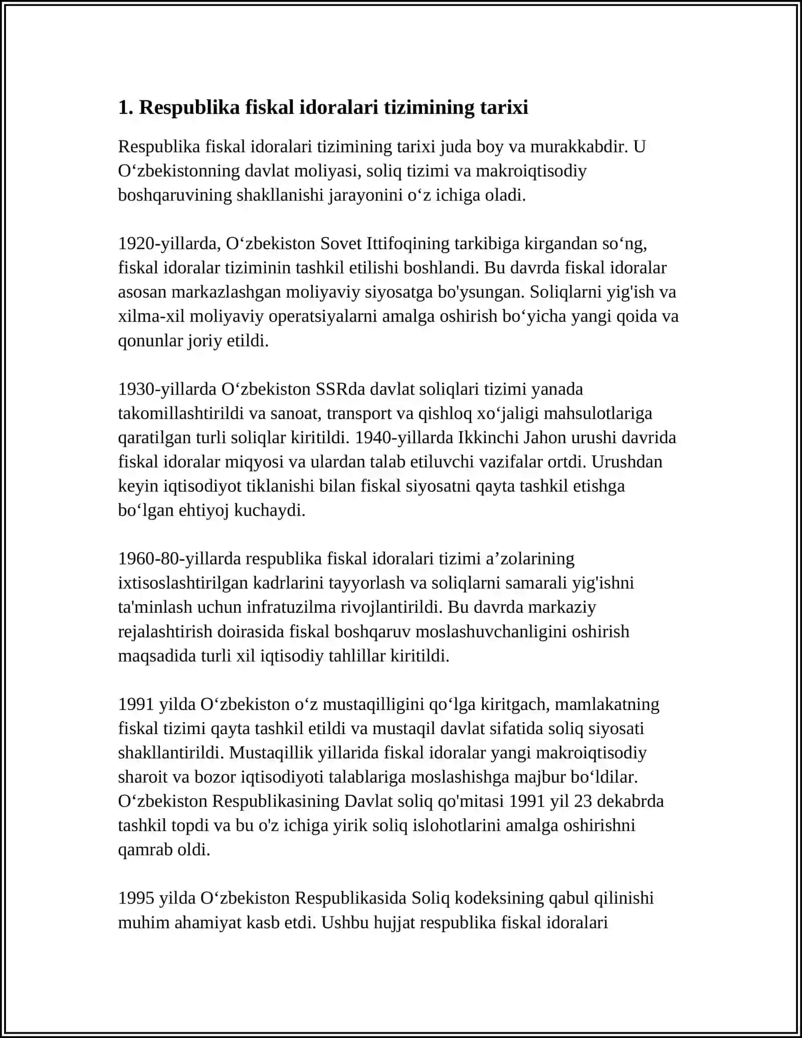 RESPUBLIKA FISKAL IDORALARI TIZIMI VA ULARNING SOLIQ MA’MURCHILIGIDAGI TUTGAN O’RNI 3