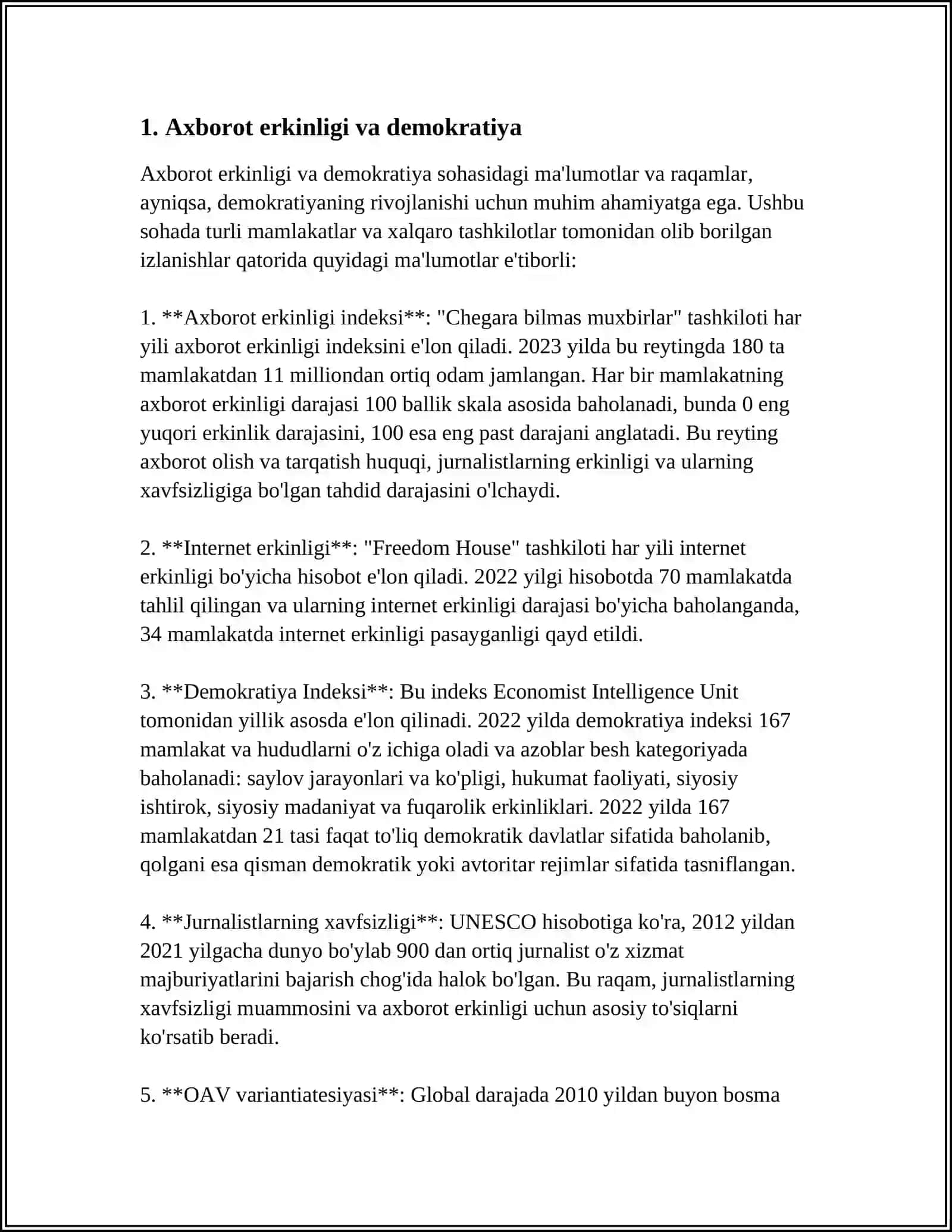 REFERAT - AXBOROT SUPERMAGISTRALLARI VA DEMOKRATIYA 3