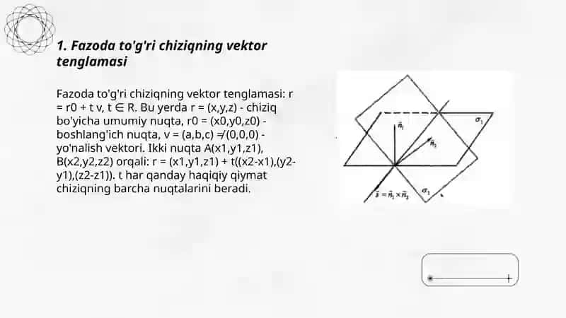 Fazoda tog'ri chiziqlarning vektor, kanonik, parametrik va umumiy tenglamalari 3