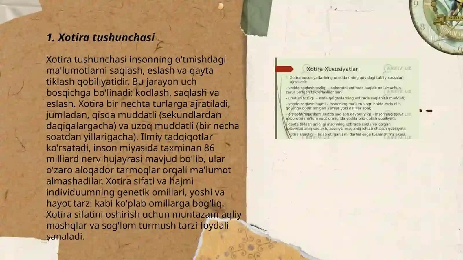 Xotira haqida tushuncha va uning nerv fiziologik asosi 3