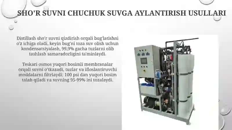 Sho’r suvni chuchuk suvga aylantirish 3