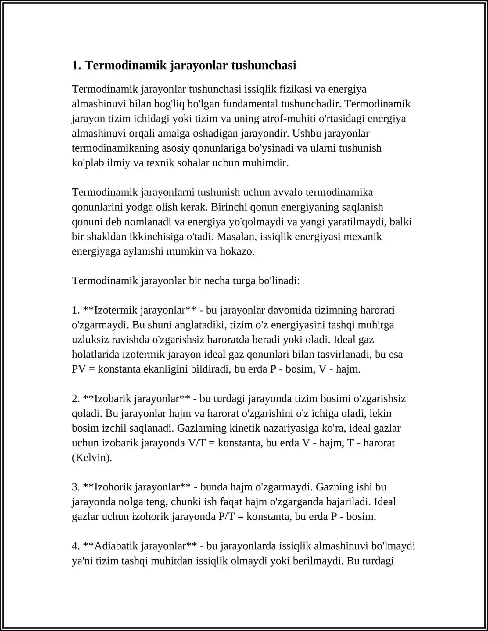 MUSTAQIL ISH Mavzu: TERMODINAMIKANING BIRINCHI QONUNI 3