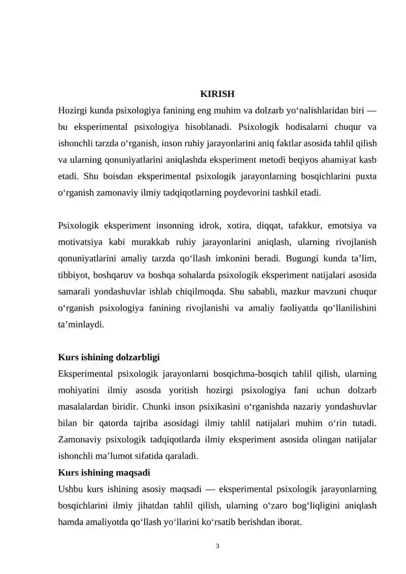 Eksperimental psixologik jarayonlar bosqichlari 3