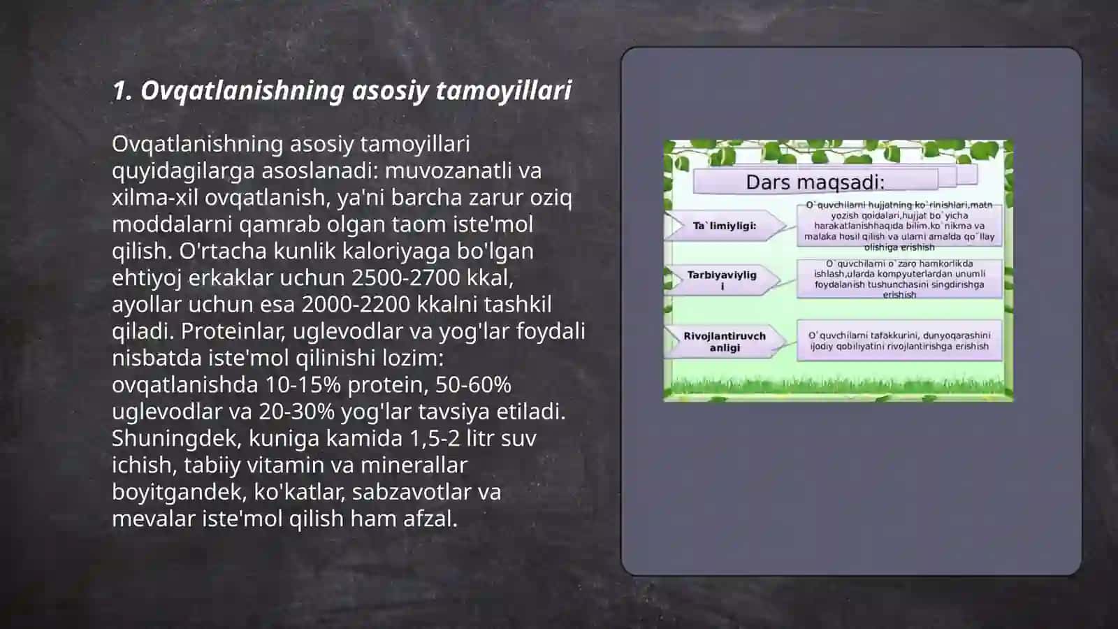 Ovqatlanish va sihat salomatlik ratsional va muvozonatlashtirish 3