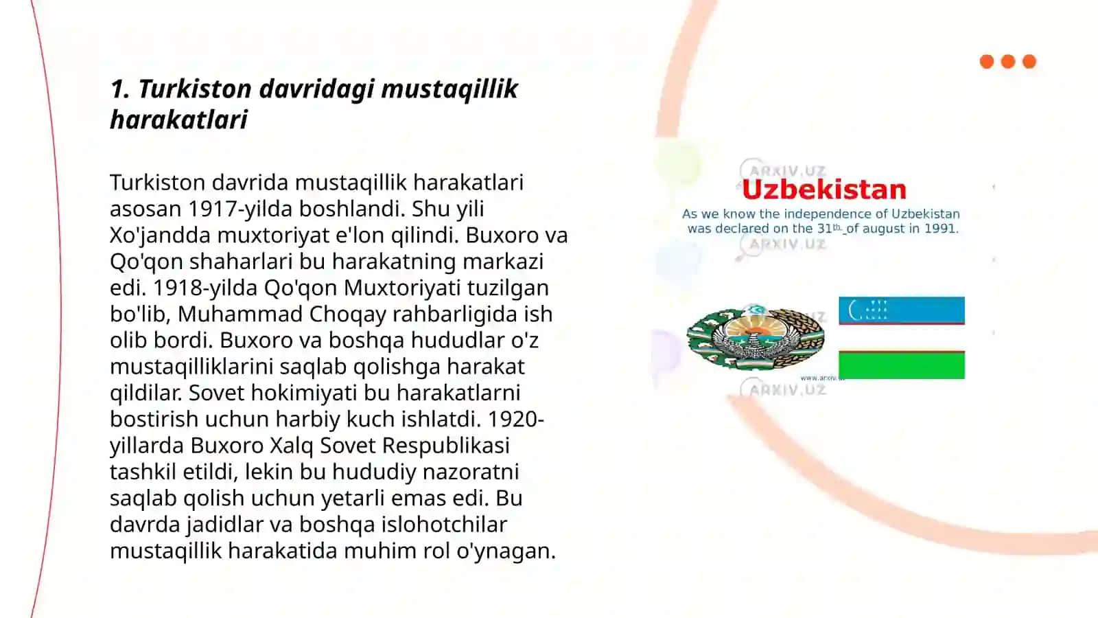 O'zbekistonda mustaqillik g'oyalari shakllanishining tarixiy asoslar 3